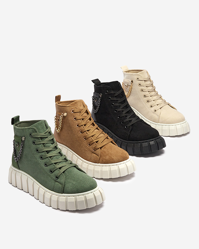 Cremefarbene Damen-Schnürstiefel mit Verzierungen Tamti - Schuhe