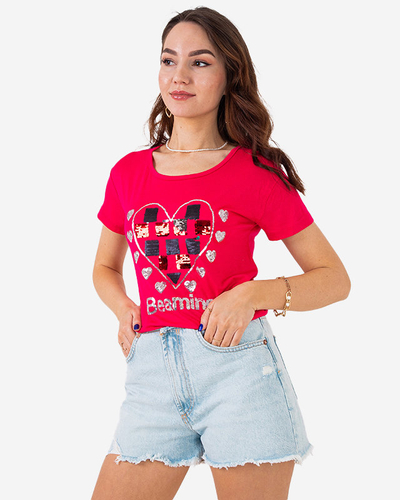 Fuchsia Damen-T-Shirt mit Aufdruck - Kleidung