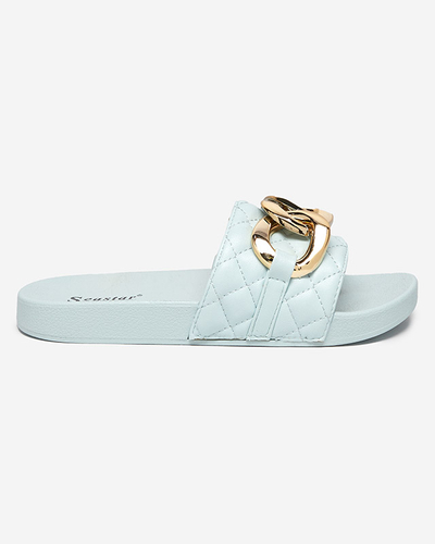 Gesteppte Hausschuhe für Damen in Blau mit goldener Kette Eteris - Schuhe