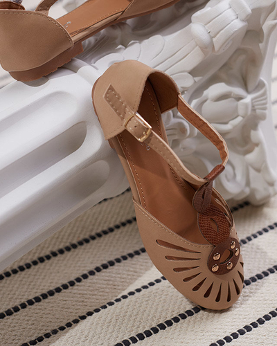 Beigefarbene durchbrochene Damen-Ballerinas mit Ausschnitten an den Seiten Erraf-Footwear