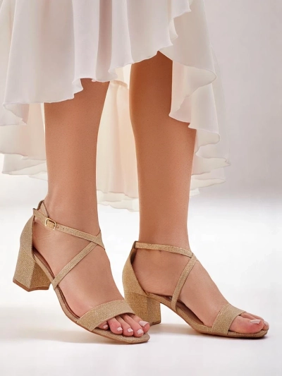 Royalfashion Aurelia Damen Sandalen aus Stoff mit Blockabsatz, gold, Größe 41