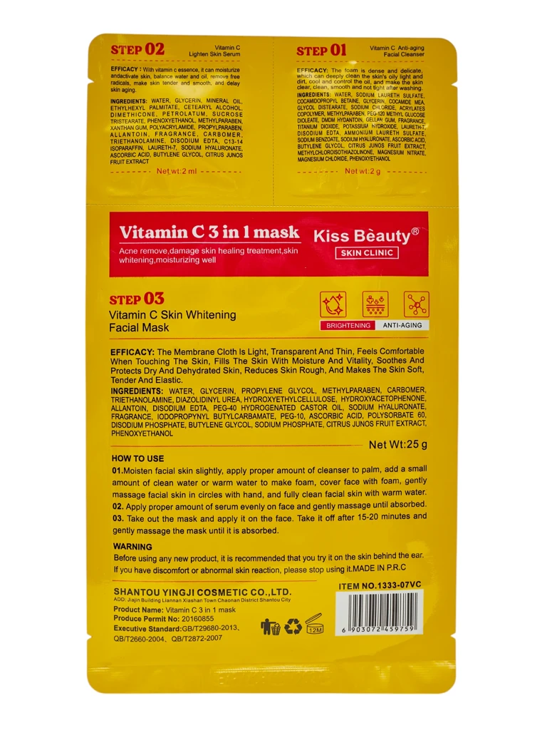 3-in-1 Maske – 1 Reinigung des Gesichts, 2 Serum, 3 aufhellende Maske mit Vitamin C