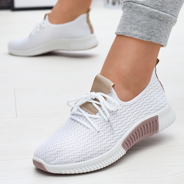 Weiße Damen-Sportschuhe mit braunen Einsätzen Kedeti - Footwear