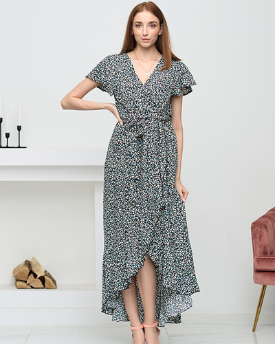 Schwarzes Blumen-Rüschenkleid für Damen - Kleidung