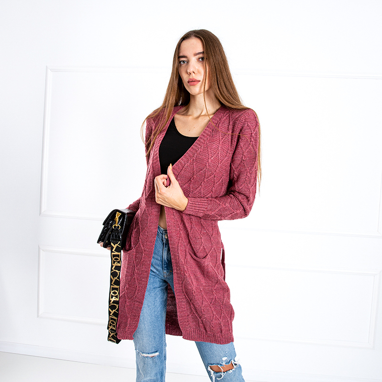 Fuchsia Damen Strickjacke mit Taschen - Kleidung