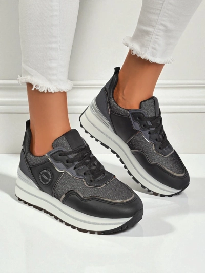 Damen-Sneakers Callista Nero mit 4 cm Plateau, ökologisches Leder