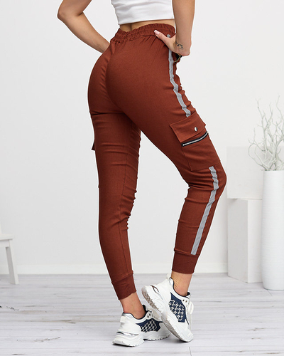 Braune Cargohose für Damen mit reflektierenden Streifen - Kleidung