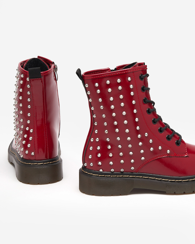Rot lackierte Damenstiefel mit Derisa-Nieten - Schuhe