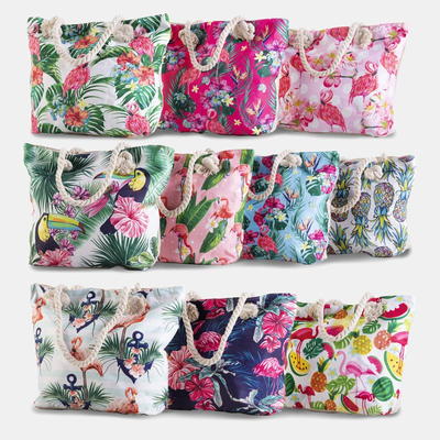 Bunte Strandtasche mit Flamingos - Handtaschen