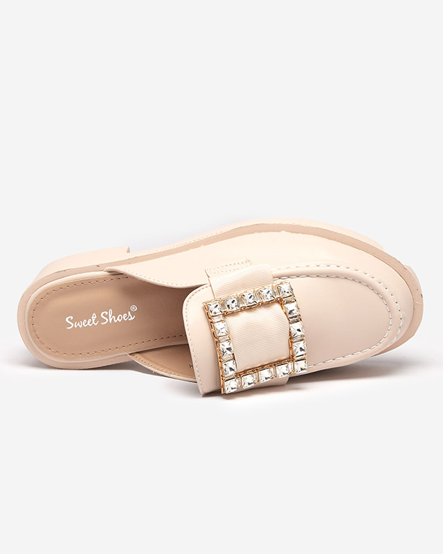 Beige Hausschuhe für Damen a'la Loafer Delaqi - Schuhe