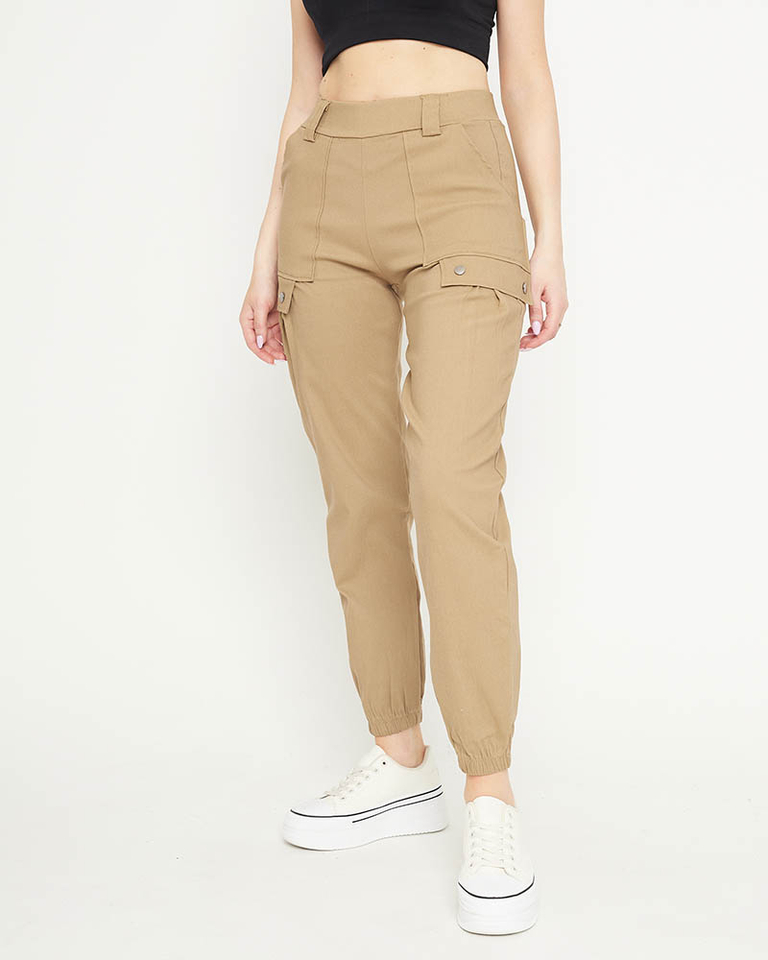 Beige Damen-Cargohose mit Bündchen - Bekleidung