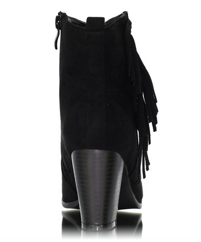 Czarne botki na słupku z frędzlami - Obuwie