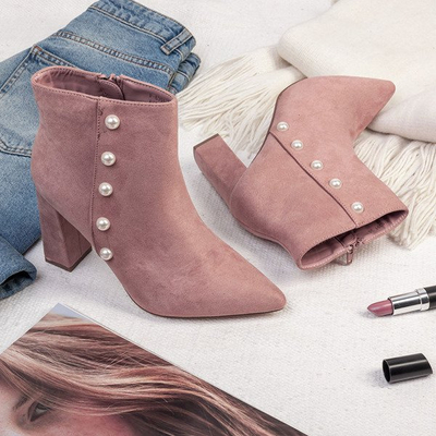 Rosa Stiefel mit Perlen auf einem hohen Pfosten Maya - Schuhe 1