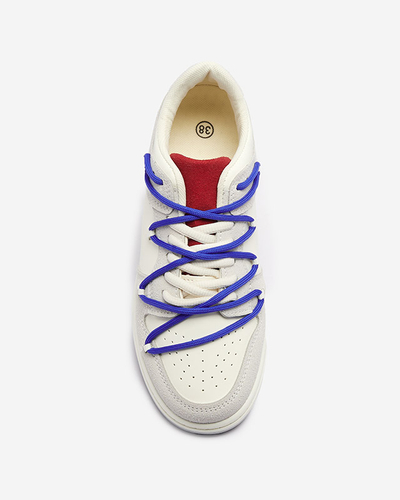 Weiß-graue Damen-Sport-Sneakers mit marineblauen Schnürsenkeln Olierinc - Schuhe