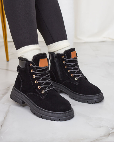 Royalfashion Schwarze isolierte Damen-Trapper-Stiefel Radoras