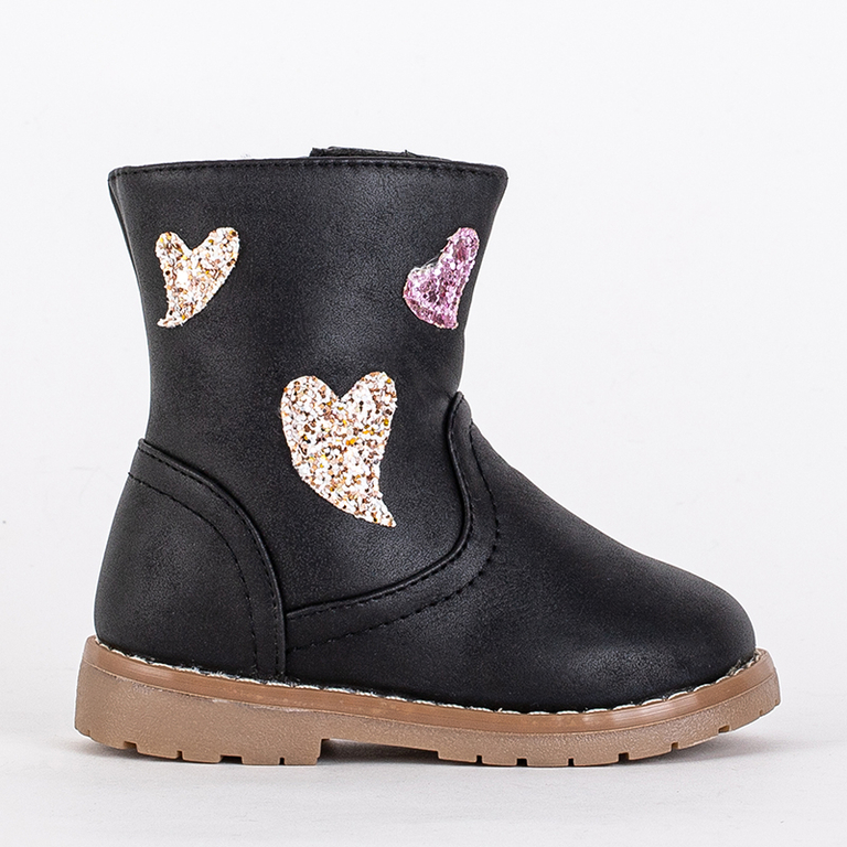Schwarze Kinderstiefel mit Herzen von Hirri- Shoes