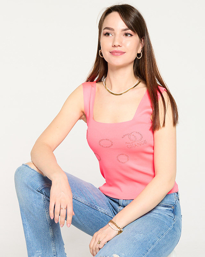 Neonpinkes Damen-Top mit goldenen Zirkonia - Kleidung