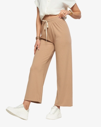 Жіночі широкі брюки на резинці світло-коричневого кольору - Одяг