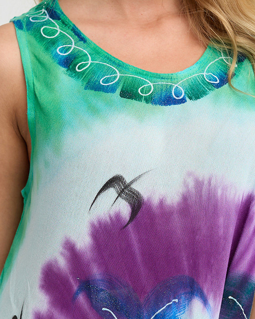 Жіноча зелена пляжна накидка в сукню типу з барвистим принтом - Одяг