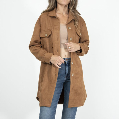 Braune Oversize-Hemdjacke aus Öko-Wildleder für Damen - Kleidung