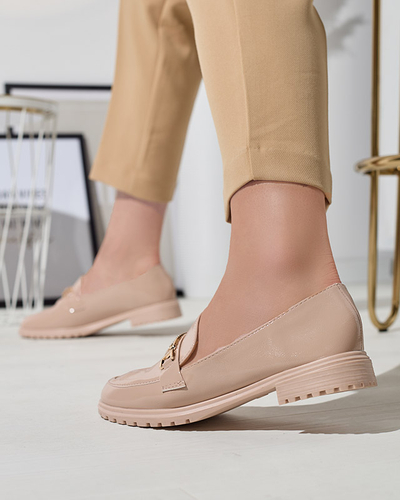 Жіночі лаковані мокасини з орнаментом бежевого кольору Horiff- Footwear