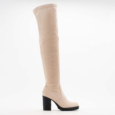 Beige Damen-Overknee-Stiefel am Shevao-Posten - Schuhe
