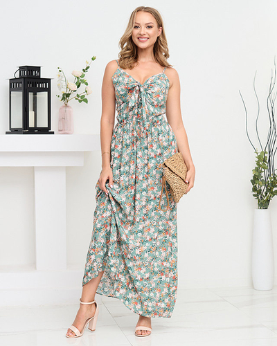 Royalfashion Grünes trägerloses Maxikleid mit Blumenmuster