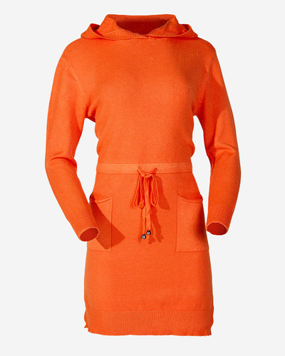 Orangefarbener Damen-Tunika-Pullover mit Kapuze - Kleidung