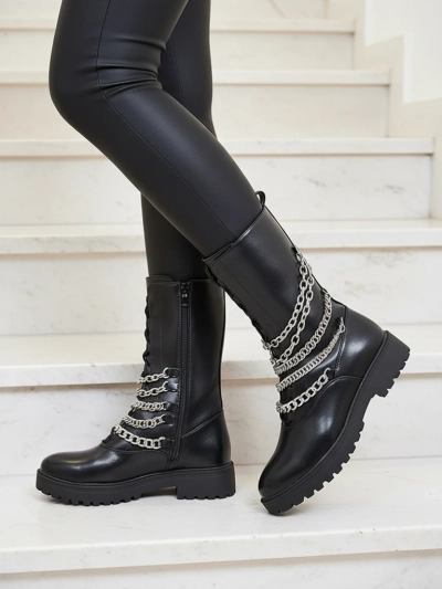 Royalfashion Damen Baggerstiefel in schwarz Goserre