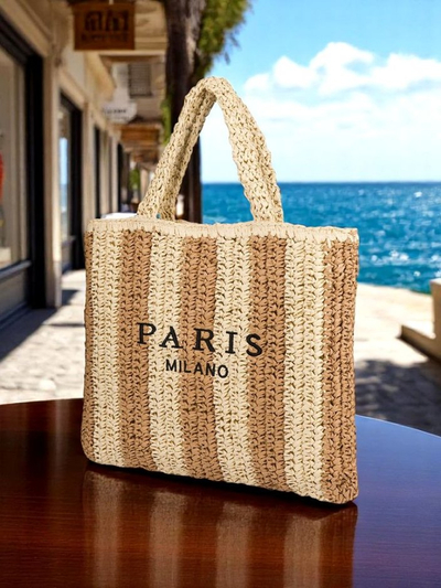 Royalfashion Große Strohtasche für Damen, Strohstreifen