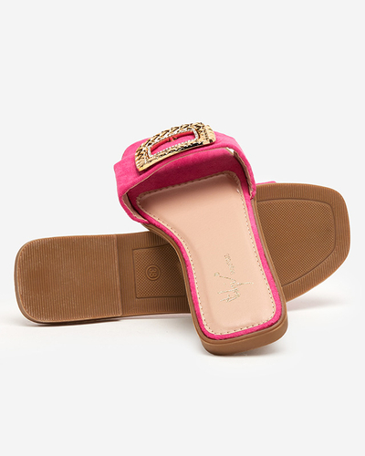 OUTLET Öko-Wildleder-Hausschuhe für Damen in Fuchsia mit goldener Schnalle Lozi. Schuhwerk