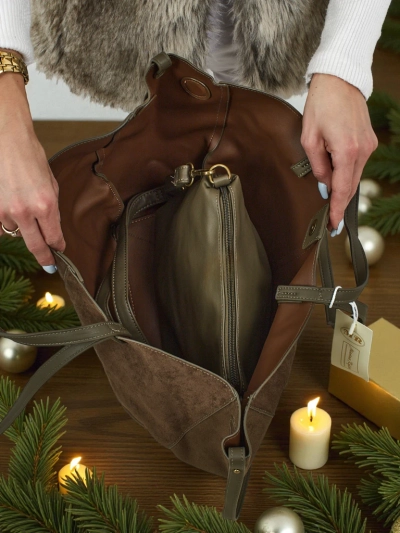 Damen Shopper Handtasche Öko-Wildleder mit kleinerer Öko-Leder Handtasche im 2in1 Set Elinea