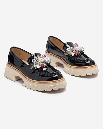 Schwarz lackierte Damenmokassins mit Ornament Leliab- Footwear