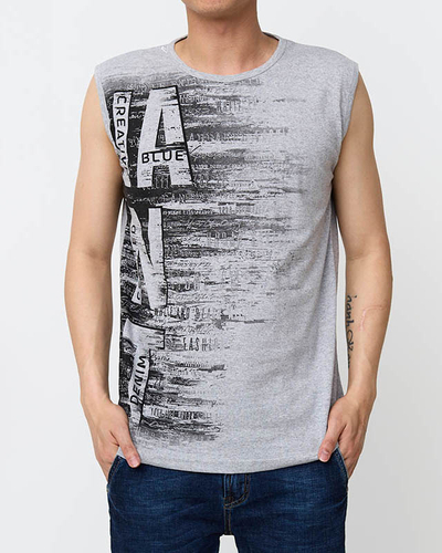 Graues ärmelloses bedrucktes T-Shirt für Herren - Kleidung