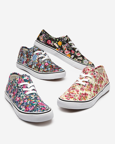 Cremefarbene Damen-Sneaker mit Blumen Surfi - Footwear