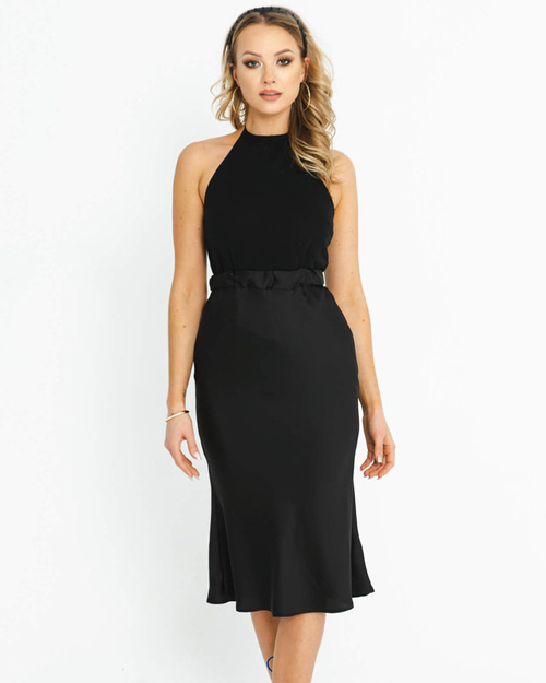 Чорна атласна спідниця міді