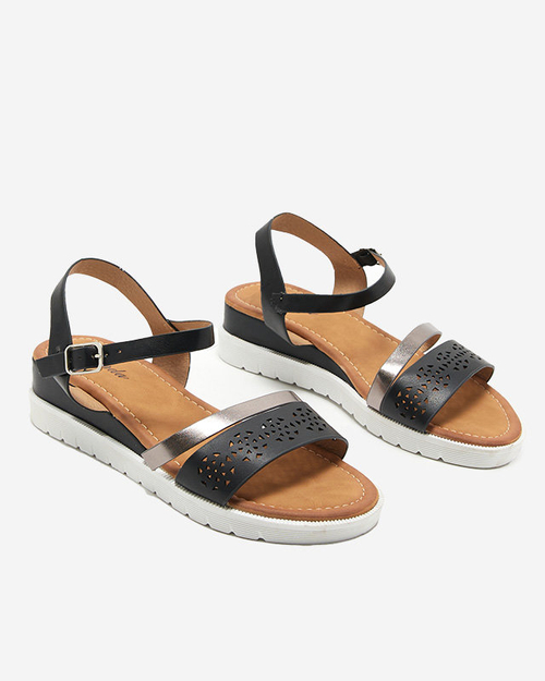 Чорні жіночі босоніжки на низькій танкетці Dotif - Взуття