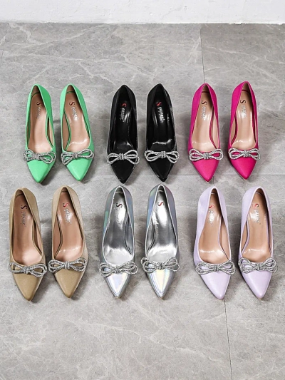 Royalfashion Damen Pumps mit Satin-ähnlichem Stoff und einer Schleife Hefion