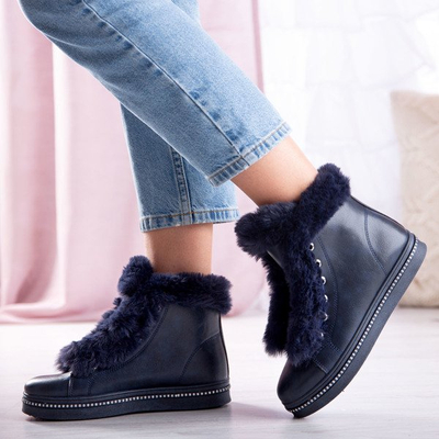 Dunkelblaue Plateaustiefel mit Salyssa-Fell - Schuhe