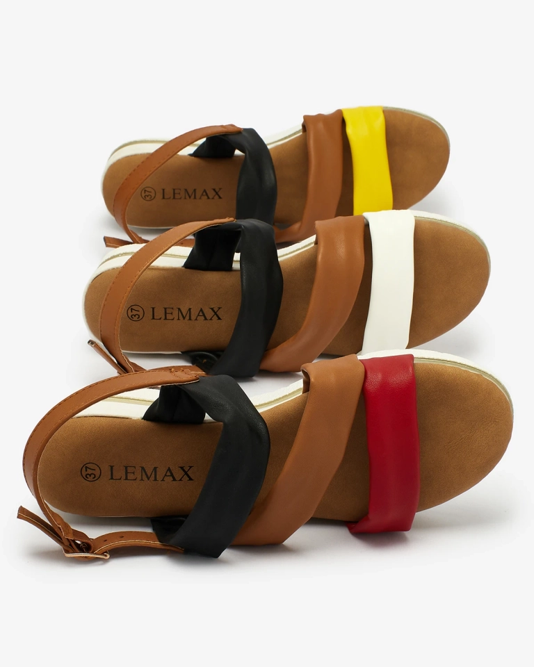 Royalfashion Braune Damensandalen mit schwarzen und weißen Streifen Regetis