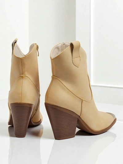 Damen Cowboy-Stiefel mit Absatz und dekorativer Spitze Fang Glacier