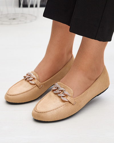 Hellbraune Öko-Wildleder-Loafer für Damen mit Kette Osylia - Schuhe