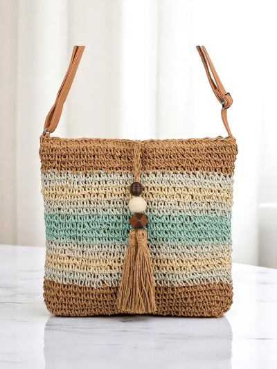 Royalfashion Kleine Strohtasche für Damen mit Streifen und Charme Mini
