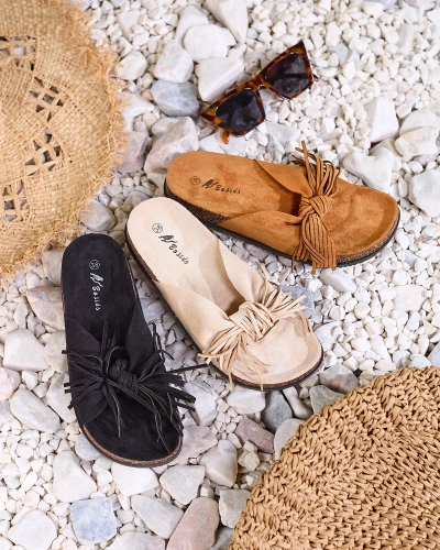 Damen Flip-Flops mit Quasten in schwarz Guttis- Footwear