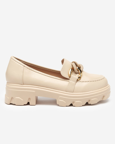 Бежеві жіночі лофери на масивній підошві з декором Simero