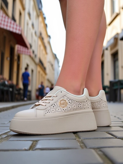 Aurelia Beige Plateausneakers Royalfashion Öko-Leder