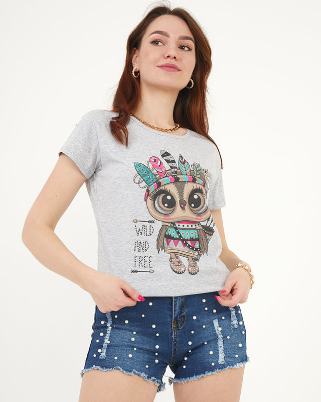 Graues Damen-T-Shirt mit Aufdruck - Kleidung