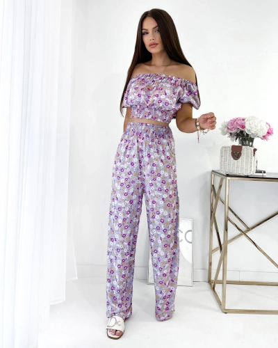 Royalfashion Lila zweiteiliges Set für Frauen mit Blumenmuster