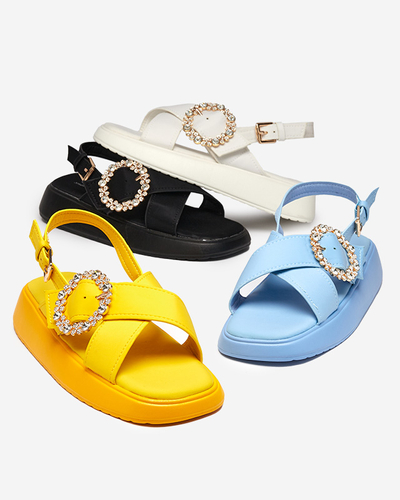 Damensandalen aus schwarzem Stoff mit flacher Sohle und Cubic Zirkonia Senire - Footwear