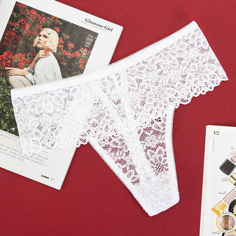 Damen Tanga aus weißer Spitze - Unterwäsche